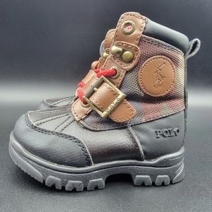 Polo Ralph Lauren Camouflage Toddler Boots Size 5C Black Brown Tan Leather Rare